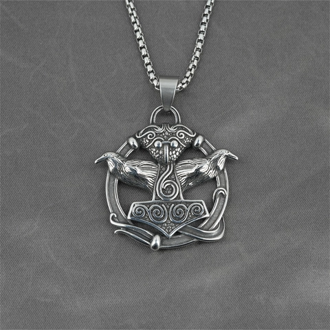 Edelstahl Wikinger Thors Hammer Halskette Anhänger Odin Rabe Keltischer Knoten Amulett Retro Nordische Mythologie Schmuck Für Herren Damen