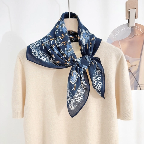 Vintage Bloemenprint Vierkante Sjaal Dames Visgraat Patroon Elegante Sjaal Etnische Stijl Lichtgewicht Polyester Sjaaltje