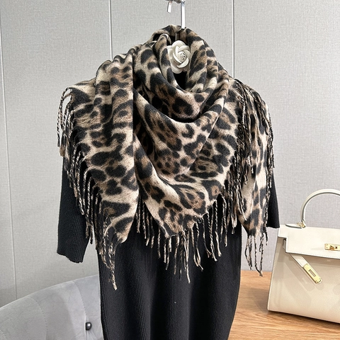 Damen Retro Leoparden Zebramuster Viereckiges Tuch Kaschmir Ähnlich Polyester Winter Warm Schal Mit Fransen Für Alltag Mode