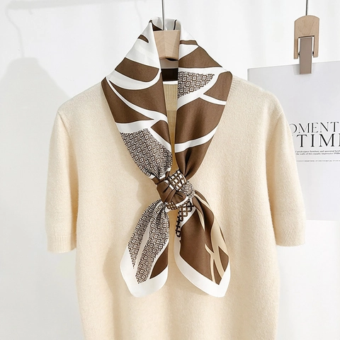Women Elegant Abstract Printed Satin Scarf Large Square Shawl Lightweight Fashion Neck Kerchief For Daily Office Wear