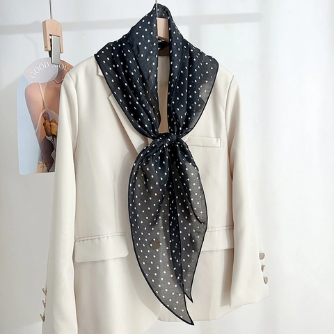 Écharpe à Pois pour Femmes Élégante Écharpe en Polyester Satiné Forme Losange Légère Mode Accessoire Polyvalent Quotidien