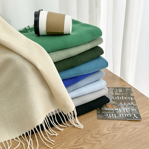 Solid Color Soft Imitation Cashmere Scarf For Women Warm Winter Shawl With Tassel Fringe Lightweight Long Wrap For Daily Wear