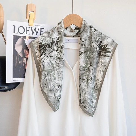 Vintage Bloemenprint Vierkante Sjaal Voor Dames Lichtgewicht Polyester Halssjaal Elegant Visgraatpatroon Mode Accessoires