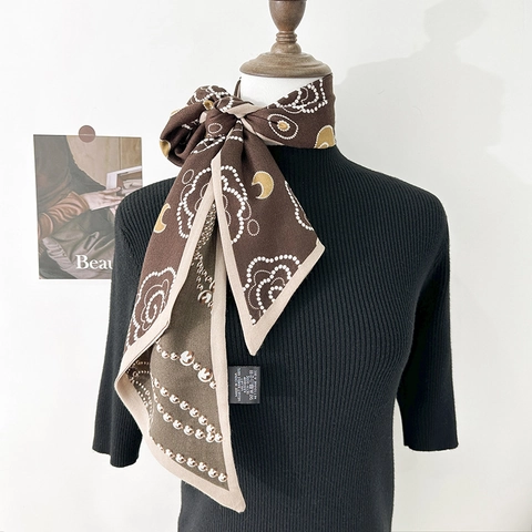 Koreaanse Mode Dubbelzijdige Satijnen Sjaal Voor Dames Vintage Bloemen Ketting Bedrukt Kleine Puntige Twilly Nek sjaal