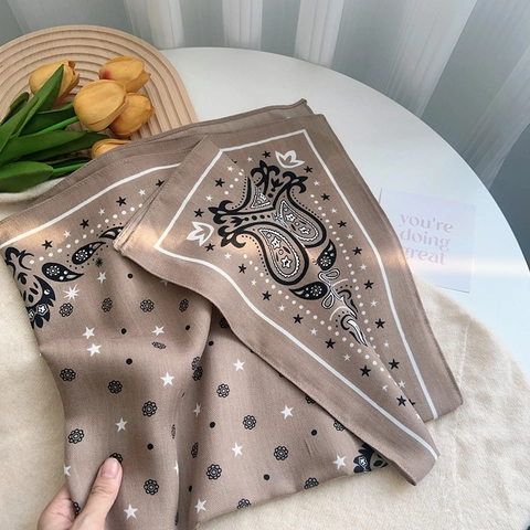 Vintage Paisley Star Pattern Polyester Satin Square Scarf For Women Elegant Herringbone Printed Neck Scarf Fashion Head Wrap Accessory
