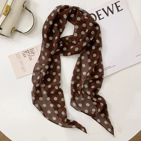 Women French Vintage Polka Dot Skinny Scarf Imitation Satin Polyester Long Narrow Hair Band Neck Tie Decorative Accessory