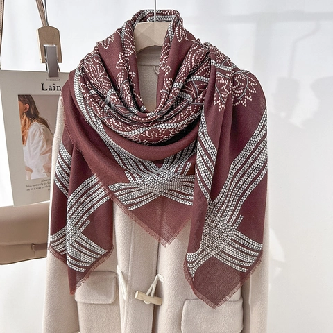 Vintage Ethnic Mandala Print Square Scarf Large Polyester Shawl With Tassels For Women Autumn Winter Wrap Accessories