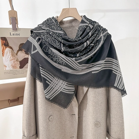 Vintage Ethnic Mandala Print Square Scarf Large Polyester Shawl With Tassels For Women Autumn Winter Wrap Accessories