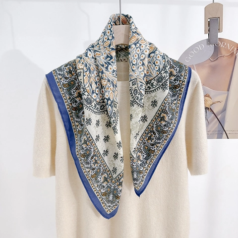Dames Polyester Paisley Bloemen Bedrukte Vierkante Sjaal Vintage Visgraatpatroon Halssjaal Elegante Modieuze Hoofddoek