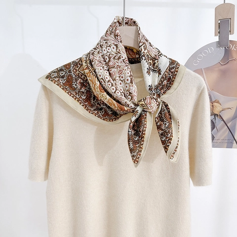 Dames Polyester Paisley Bloemen Bedrukte Vierkante Sjaal Vintage Visgraatpatroon Halssjaal Elegante Modieuze Hoofddoek