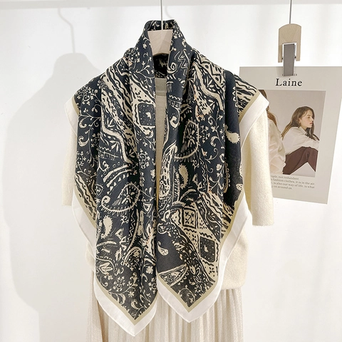 Élégant Carré de Soie en Polyester pour Femmes Imprimé Floral Paisley Motif à Chevrons Vintage Mode Foulard de Cou Tête Accessoire