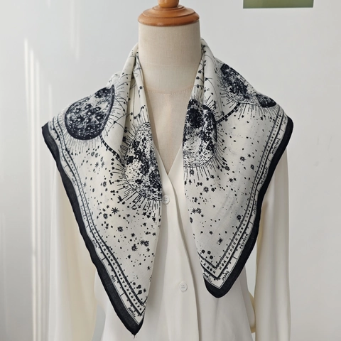 Vintage Astrology Constellation Square Scarf For Women Printed Polyester French Month Moon Phase Neck Scarf Luxurious Shawl