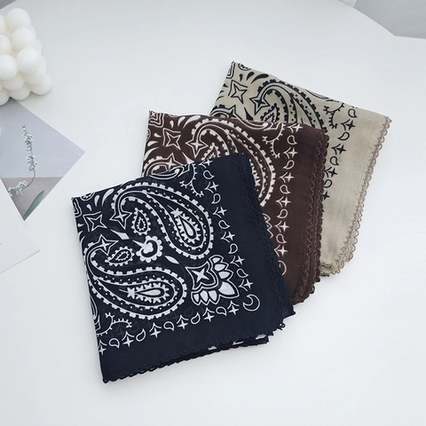Retro Paisley Blumenmuster Vierecktuch Damen Leicht Polyester Voile Bogenkante Französischer Stil Foulard Hals Kopftuch