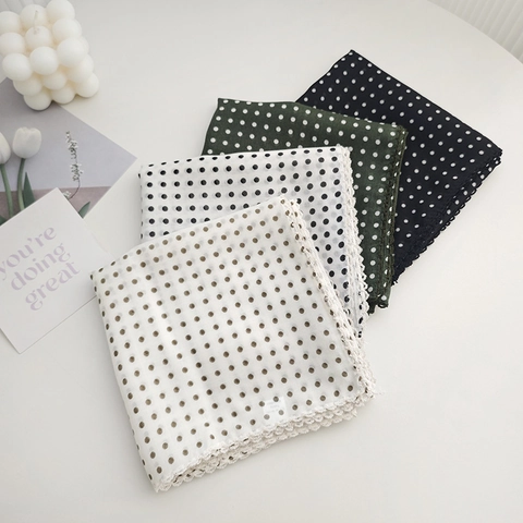 Dames Polka Dot Bedrukte Vierkante Sjaal Schulprand Polyester Voile Halsdoek Voor Reizen Fotografie Mode Haarband