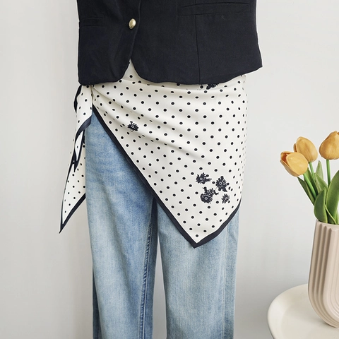 Pañuelo Triangular de Satén con Estampado Floral de Lunares Vintage Francés para Mujer Elegante Pañuelo de Cuello con Tacto de Seda