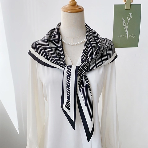 Geometric Stripe Print Satin Triangle Scarf Multi Functional Neck Tie Elegant Professional Commuter Accessory For Women
