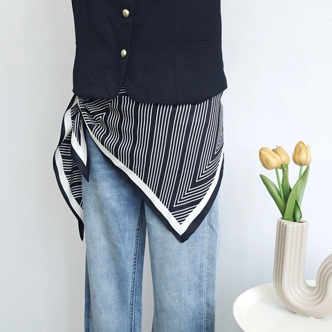 Geometric Stripe Print Satin Triangle Scarf Multi Functional Neck Tie Elegant Professional Commuter Accessory For Women