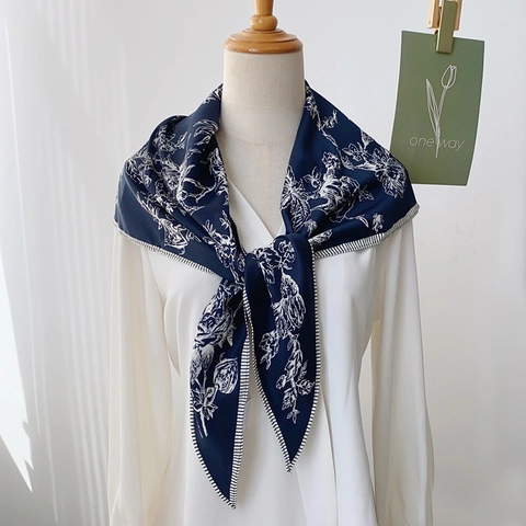 Pañuelo Triangular de Satén con Estampado Floral de Boceto Vintage para Mujer Elegante Bufanda de Cuello Botánica Chal de Moda