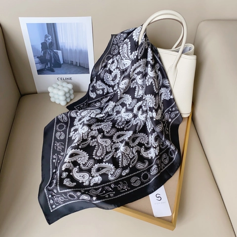 Vintage Paisley Patroon Satijnen Vierkante Sjaal Voor Dames Elegant Zijdezacht Bandana Nekdoek Mode Haar Accessoires Hoofddoek