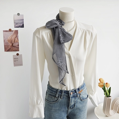 Elegantes Damen Chiffon Schmales Halstuch Polyester Schachbrett Rose Blumendruck Handtasche Band Schal Dekorative Halskette