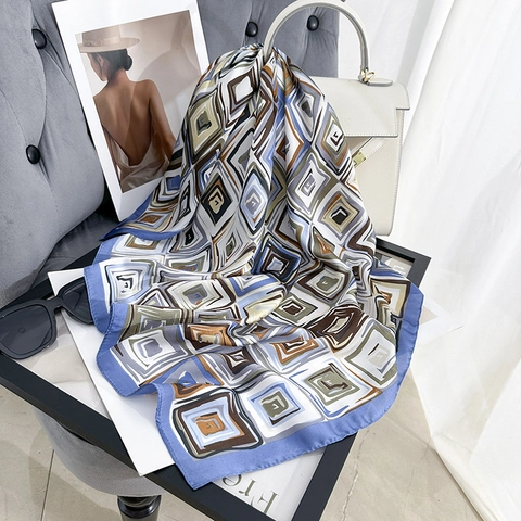 Moderne Geometrische Print Vierkante Sjaal Voor Dames Polyester Satijn Zijdeachtige Professionele Halsdoek Mode Wrap