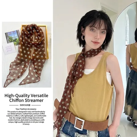 Pañuelo de Gasa con Estampado de Lunares Vintage para Mujer Ligero Elegante Agradable a la Piel Cinta Decorativa de Cuello