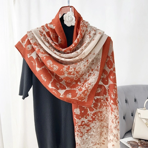 Women Vintage Cotton Linen Scarf Abstract Floral Leopard Print Large Sunscreen Shawl Wrap For Travel Office Daily Use