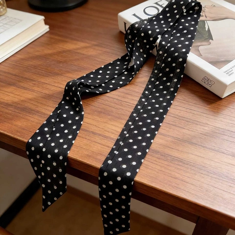 Sciarpa Sottile in Seta di Gelso al 100% per Donna Vintage Pois Stampa Leopardata Nastro per Capelli Manico Borsa Gioielli Seta