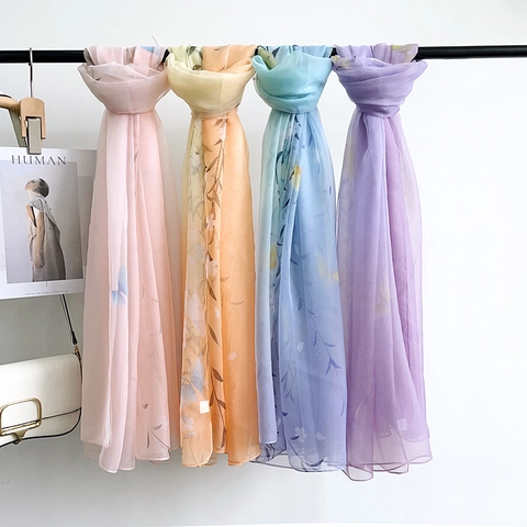 Sciarpa in Chiffon con Stampa Floreale da Donna Protezione Solare Scialle Leggero Fascia Lunga Sottile Traspirante per Estate Viaggi Spiaggia Elegante