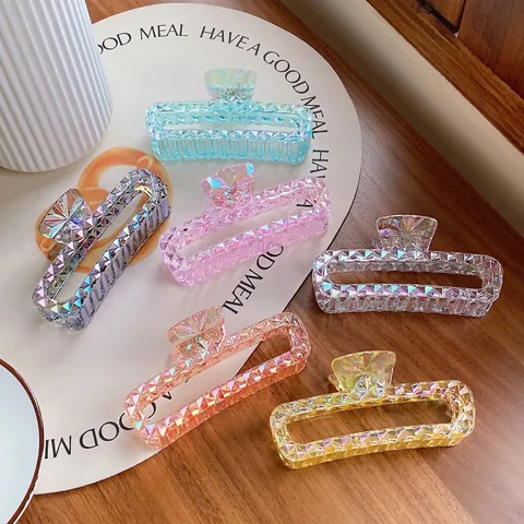 Grande Pinza per Capelli Arcobaleno Splendente Geometrica Cava Clip a Squalo Stile Coreano Accessori per Capelli in Plastica Donna