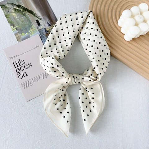 Vintage Polka Dot Square Scarf Mulberry Silk Cotton Blend Printed Neckerchief For Women Elegant Fashion Neck Bandana Head Scarf