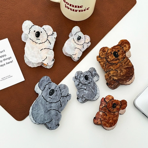 Pinza per Capelli a Forma di Koala e Orso Cartone Animato in Acrilico Texture Marmo Grande Piccola Accessorio Capelli Donna