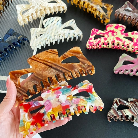 Pinza de Pelo Grande de Acetato Estilo Francés Elegante Estampado de Carey Mariposa de Strass Accesorios para el Pelo Mujer