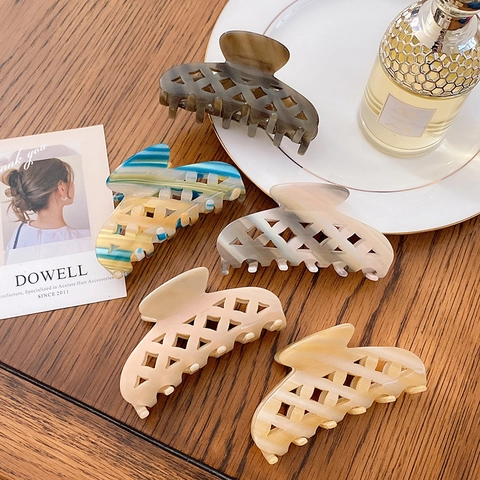 Eleganter Acetat Hohl Gitter Haarkralle Clip Für Damen Einfach Marmor Muster Geometrischer Hai Clip Hochwertiger Haarschmuck