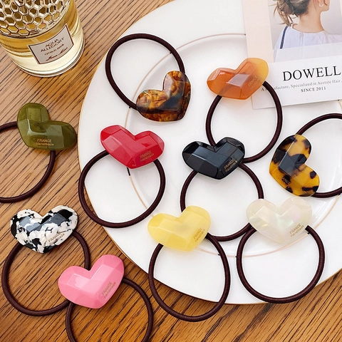 Chouchou en Acétate en Forme de Cœur Doux Support de Queue de Cheval en Polyester Élastique Accessoire Cheveux Femme