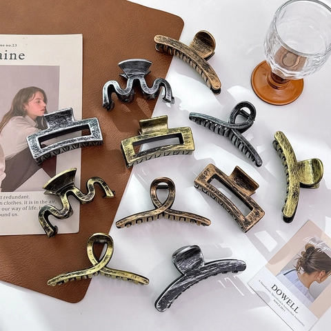 Grandi Mollette a Artiglio per Capelli Donna Stile Vintage Francese Opaco Oro Argento Plastica Fermaglio a Squalo Accessori per Acconciature