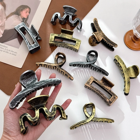 Grandi Mollette a Artiglio per Capelli Donna Stile Vintage Francese Opaco Oro Argento Plastica Fermaglio a Squalo Accessori per Acconciature