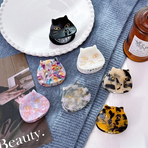 Acetate Cat Shaped Hair Claw Clip Cute Animal Pattern Hair Accessories For Women Japanese Style Tortoise Shell Small Hair Clip
