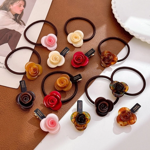 Eleganter Rosenblüten Haargummi Und Haarspange Für Damen Französisch Vintage Handgefertigte Acetat Harz Florale Haaraccessoires Geschenk