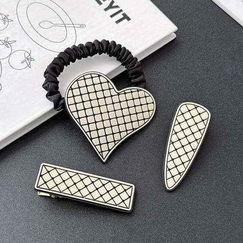Set de Pinzas para el Pelo Corazón Cuadrícula Vintage Clip de Pico de Pato de Acetato de Celulosa Goma de Pelo Minimalista para Mujer
