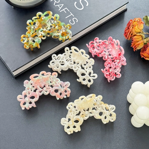 Elegante Molletta per Capelli in Acetato a Forma di Fiore con Strass Traforati Accessorio per Capelli Vintage Francese da Donna