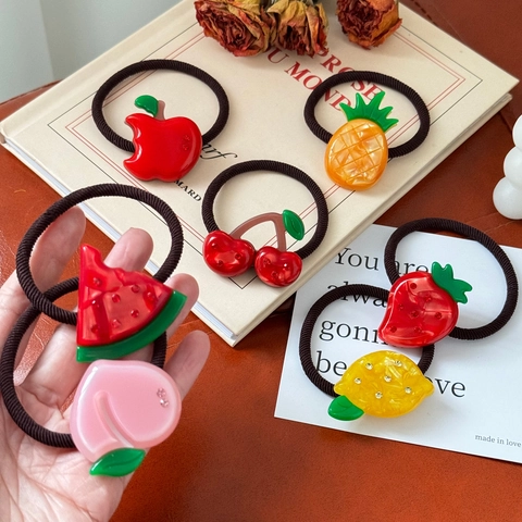 Simpatici Elastici per Capelli a Forma di Frutta Con Strass Alta Elasticità Acetato Resina Porta Coda di Cavallo per Donna Ragazza