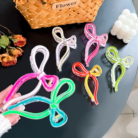 Grande Pinza per Capelli a Fiocco Elegante Trasparente Acrilico Plastica Fermaglio a Squalo Accessorio per Capelli Donna