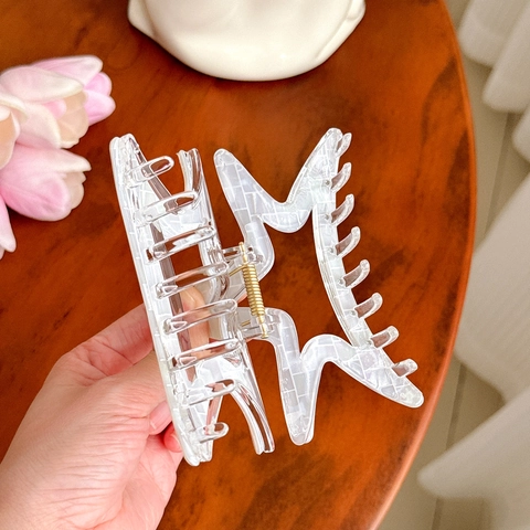 Pinza Per Capelli Grande In Acetato A Forma Di Stella Pentagramma Traforato Motivo Marmo A Scacchi Accessorio Capelli Donna