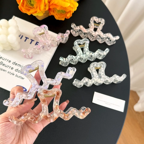 Pinza per Capelli Extra Large in Acrilico a Onde Pois Forma di Cuore Clip Squalo per Donna Accessori Capelli Moda Pendolare