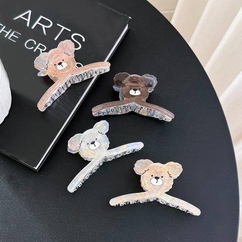 Pinza per Capelli in Acrilico con Orsetto Carino Stile Coreano Grande Piccola Verniciata Iridescente Accessorio Capelli Donna