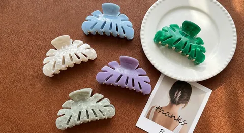Franse Vintage Monstera Blad Celluloseacetaat Haarklem Grote Gemarmerde Bladvorm Haarklauw Voor Vrouwen Elegante Styling Accessoires