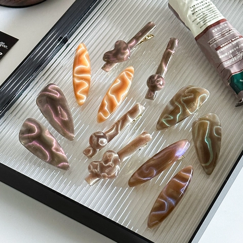 Fermagli per Capelli Geometrici Verniciati a Motivo Marmo Retrò per Donna Eleganti Fermagli a Becco di Corvo Artistici per Frangia
