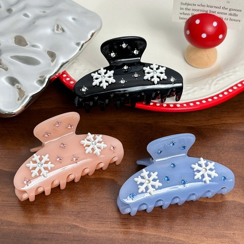 Élégante Pince à Cheveux Crabe en Acétate Flocon de Neige Avec Strass Mode Hivernale Pince Requin pour Femme Bijoux