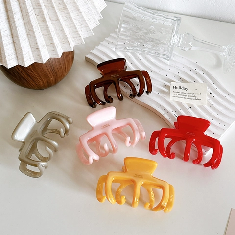 Große Haarklammer aus Celluloseacetat Dicke Haarspangen Französischer Stil Goldenes Etikett Hai-Clip Für Damen Elegante Haarschmuck